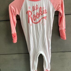 Little Sleepies Lil Rookie Bamboo Crescent Zippy 3/6 Months EUC.